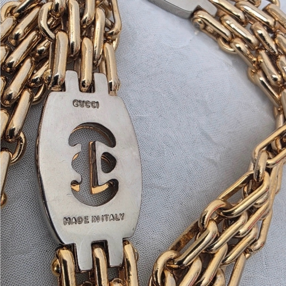 Gucci Gold and Silver Interlocking GG Chain Belt - Picture 6 of 16